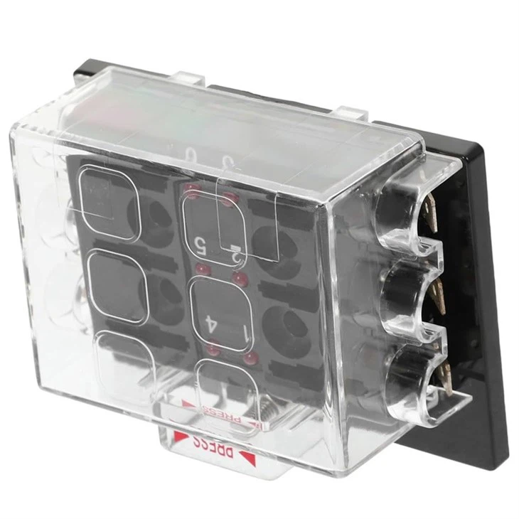 6 Way ATC ATO ATY Auto Blade Fuse Box Waterproof Block Panel Board 12V-36VDC With LED Light